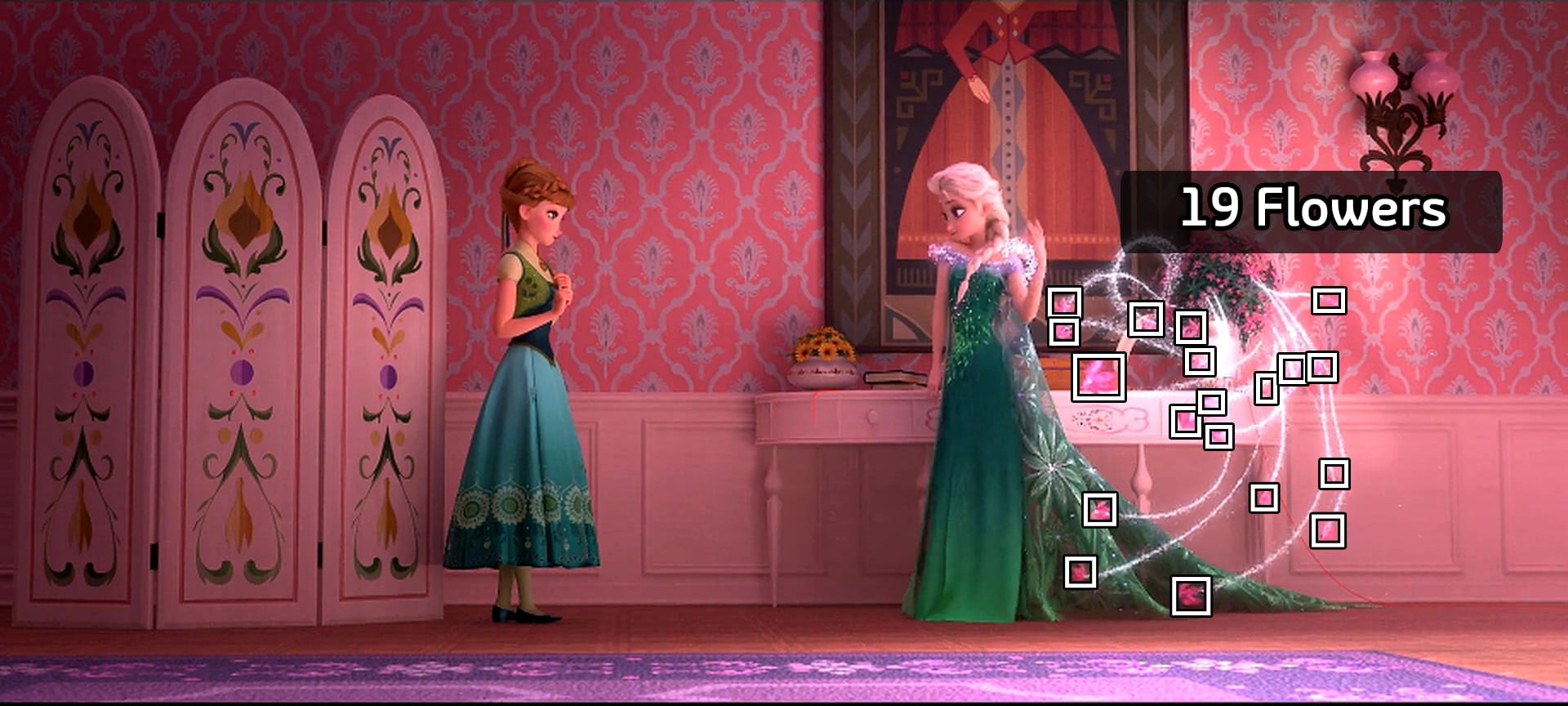 Elsa bringing 19 flowers from the vase