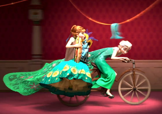 Elsa and Anna riding bicycle