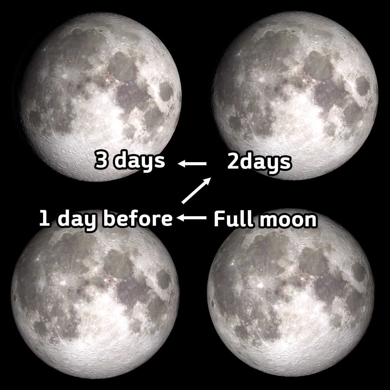 Moon phase before 3 days of the full moon