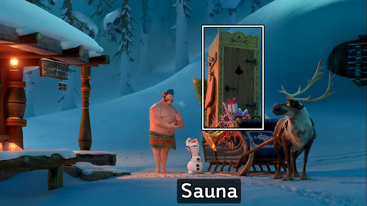 Olaf receiving sauna from Oaken