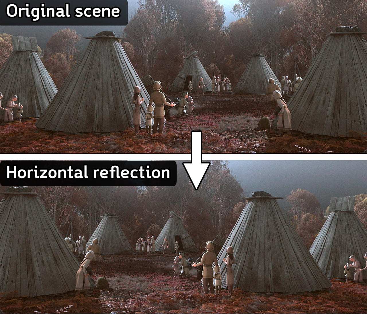 Comparing flipped image to the original scene