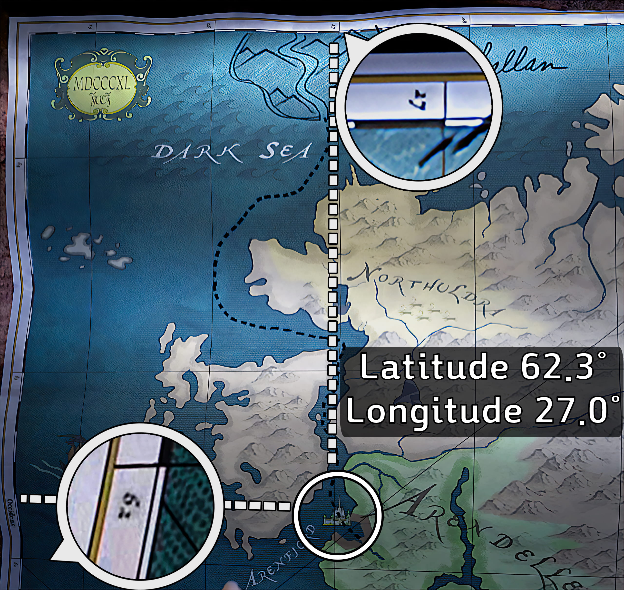 Latitude and altitude written on Iduna&rsquo;s map