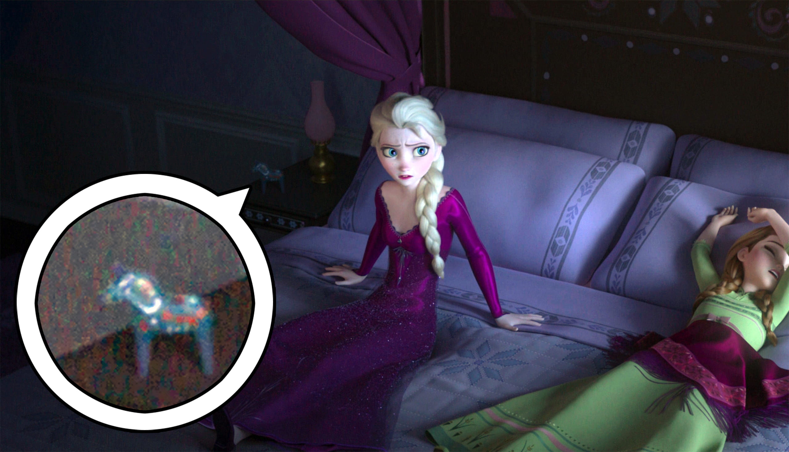 Unicorn statue still lying on the adult Elsa&rsquo;s table
