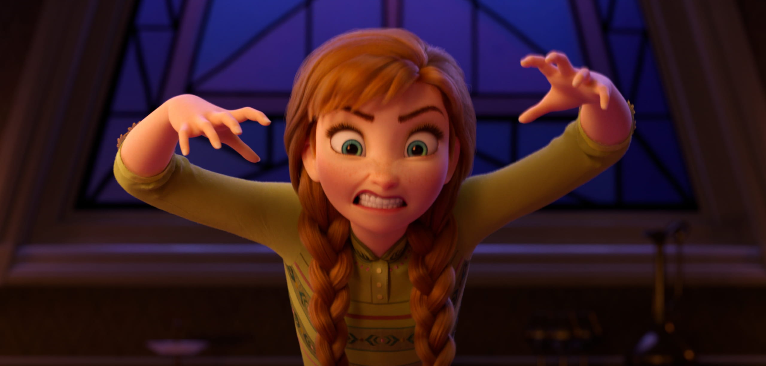 Anna imitating a villian