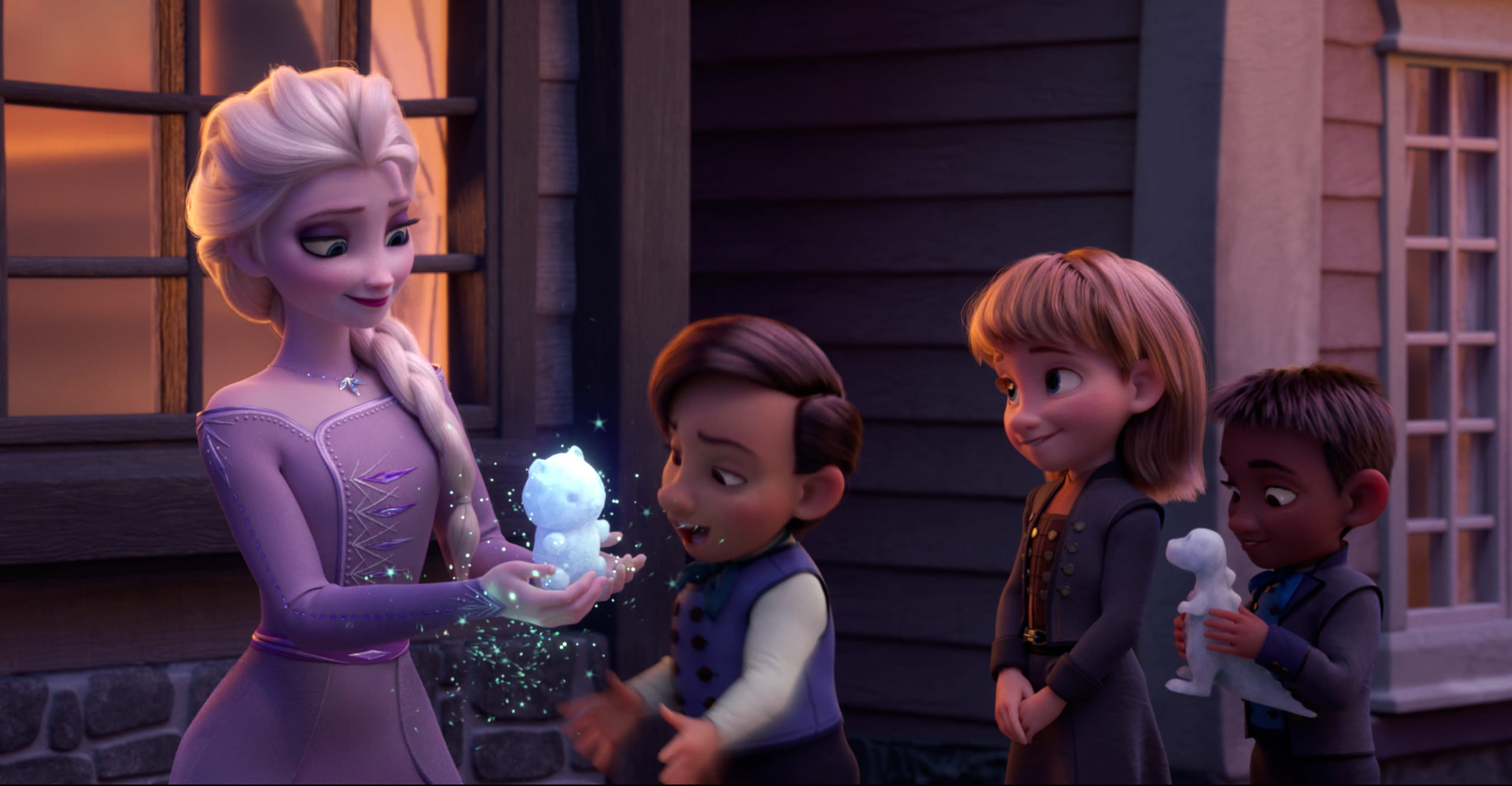 Elsa creating bear figurine with her magic