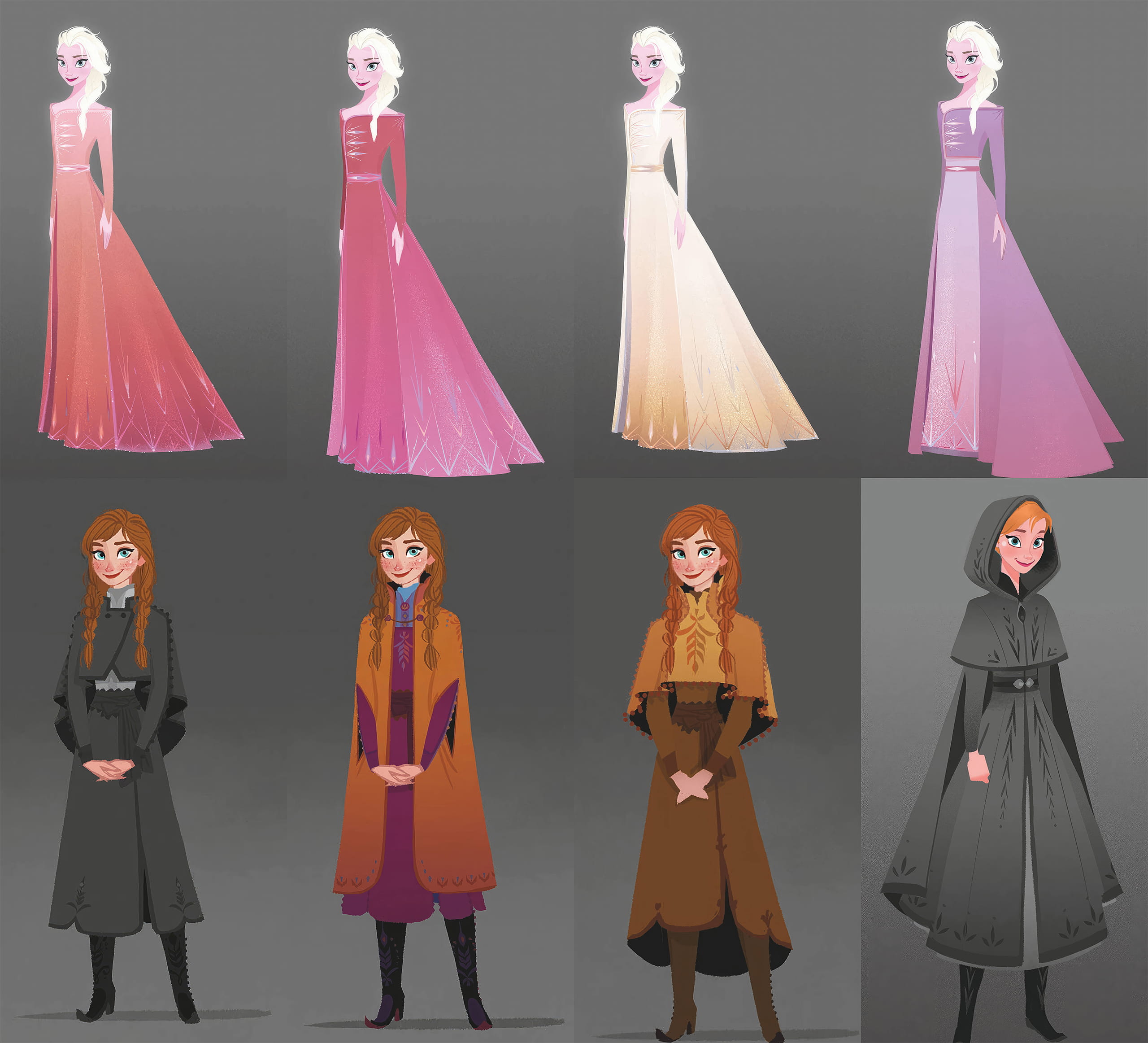 Concept art for Anna and Elsa&rsquo;s dresses