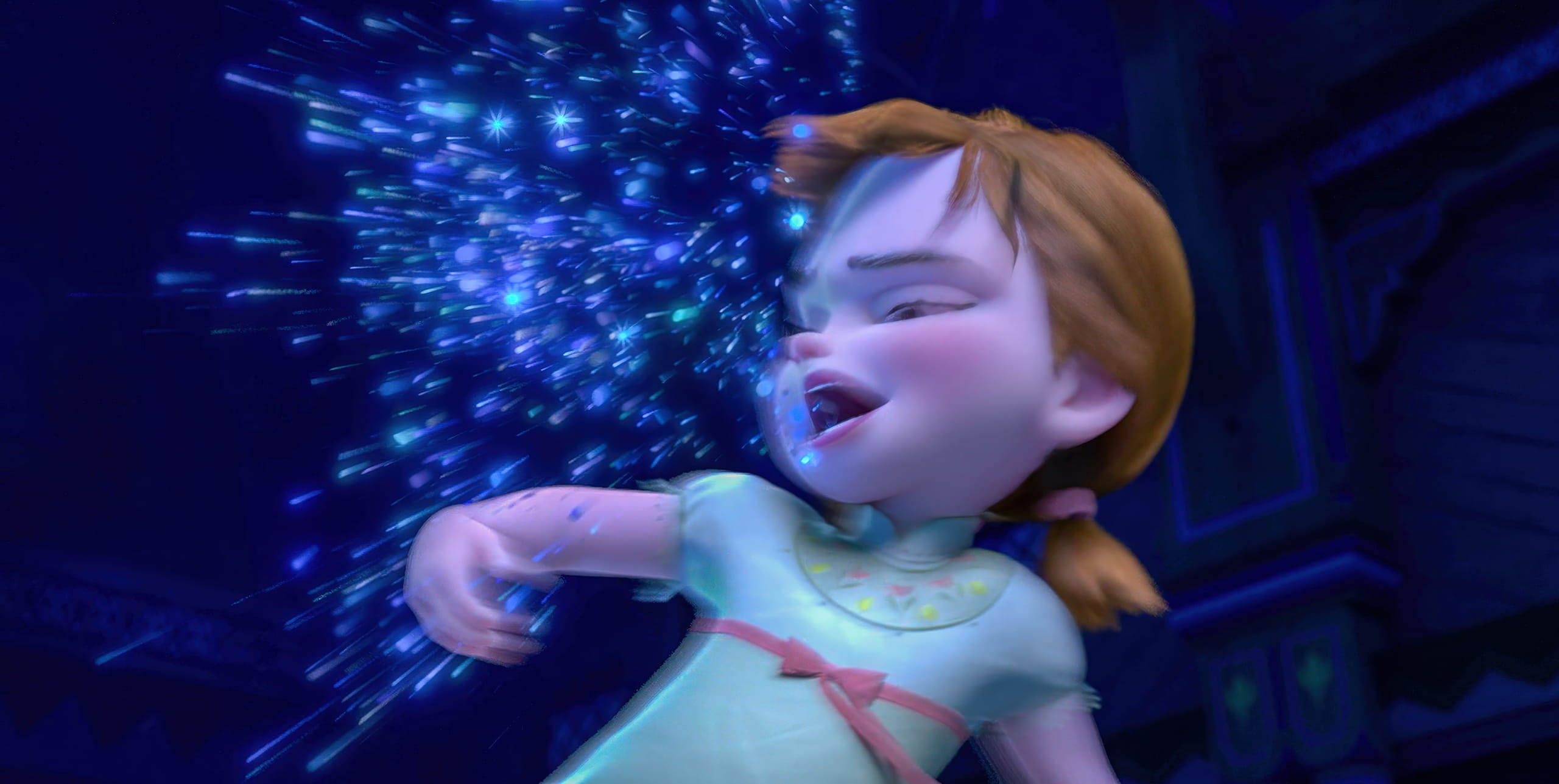 Anna hit by Elsa’s magic